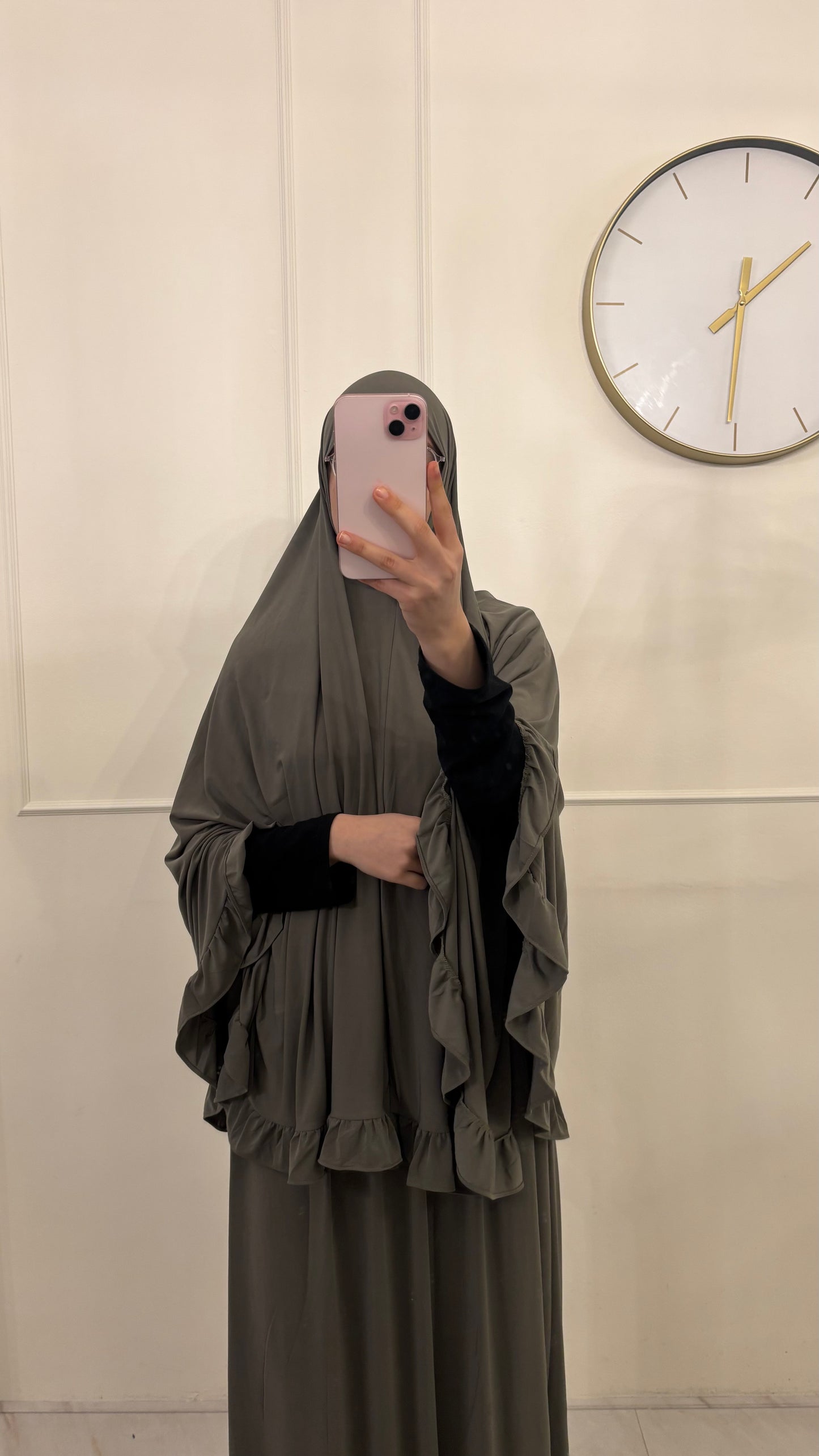Premium Jersey (knie)Khimaar Ruffle set met Rok junipergroen