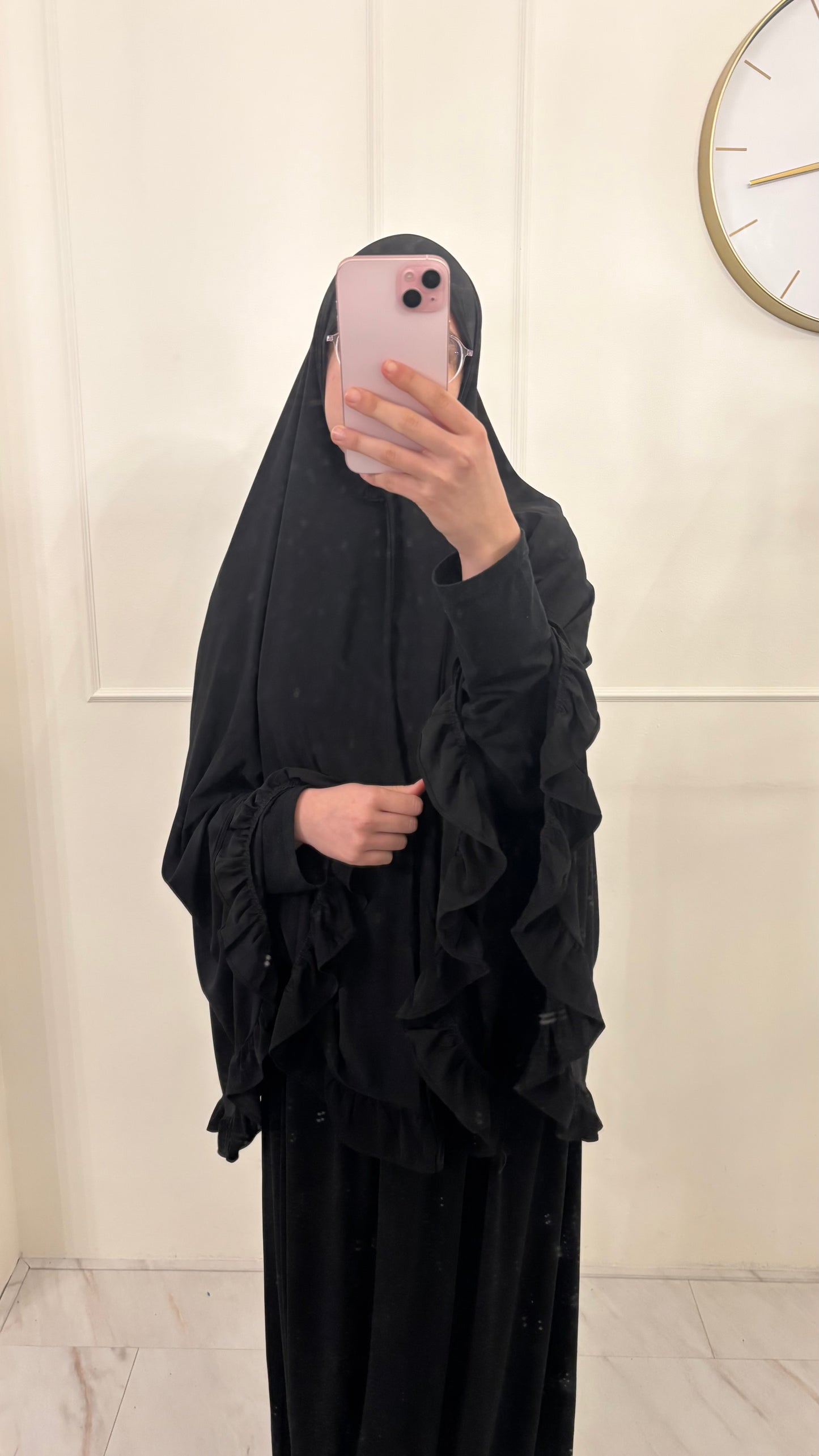 Premium Jersey (knie)Khimaar Ruffle set met Rok zwart
