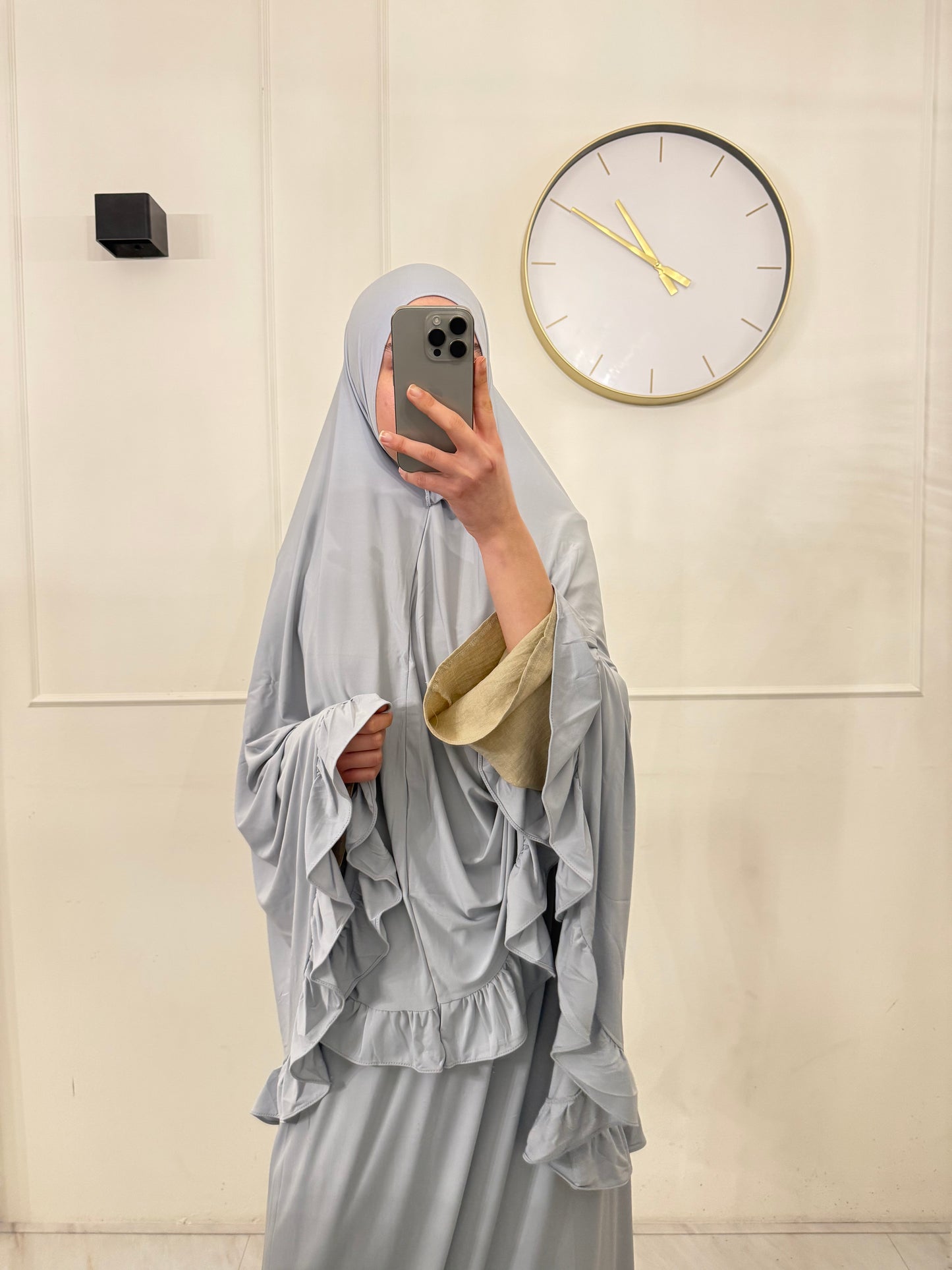 Premium Jersey (knie)Khimaar Ruffle set met Rok lichtblauw