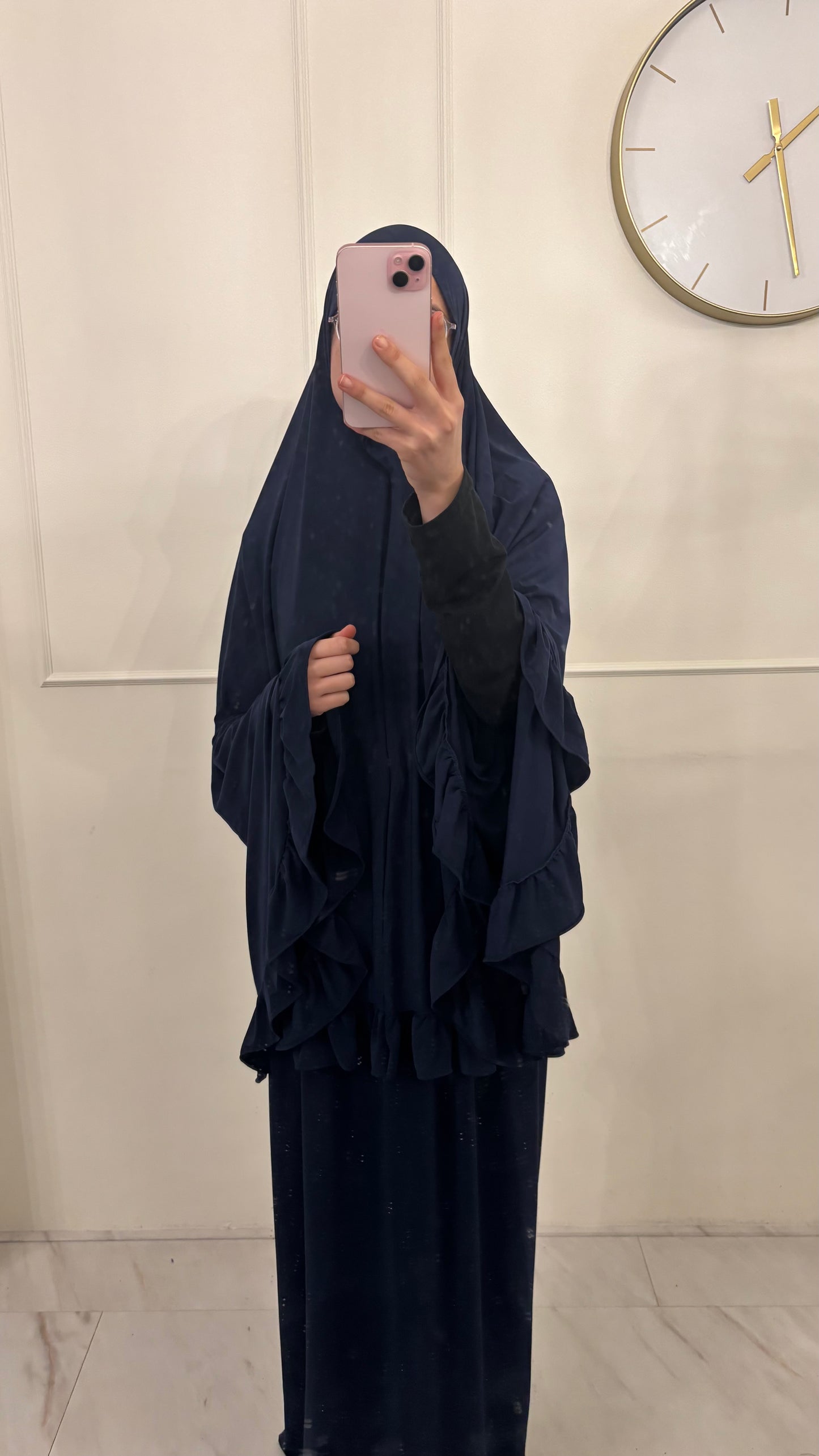 Premium Jersey (knie)Khimaar Ruffle set met Rok donkerblauw