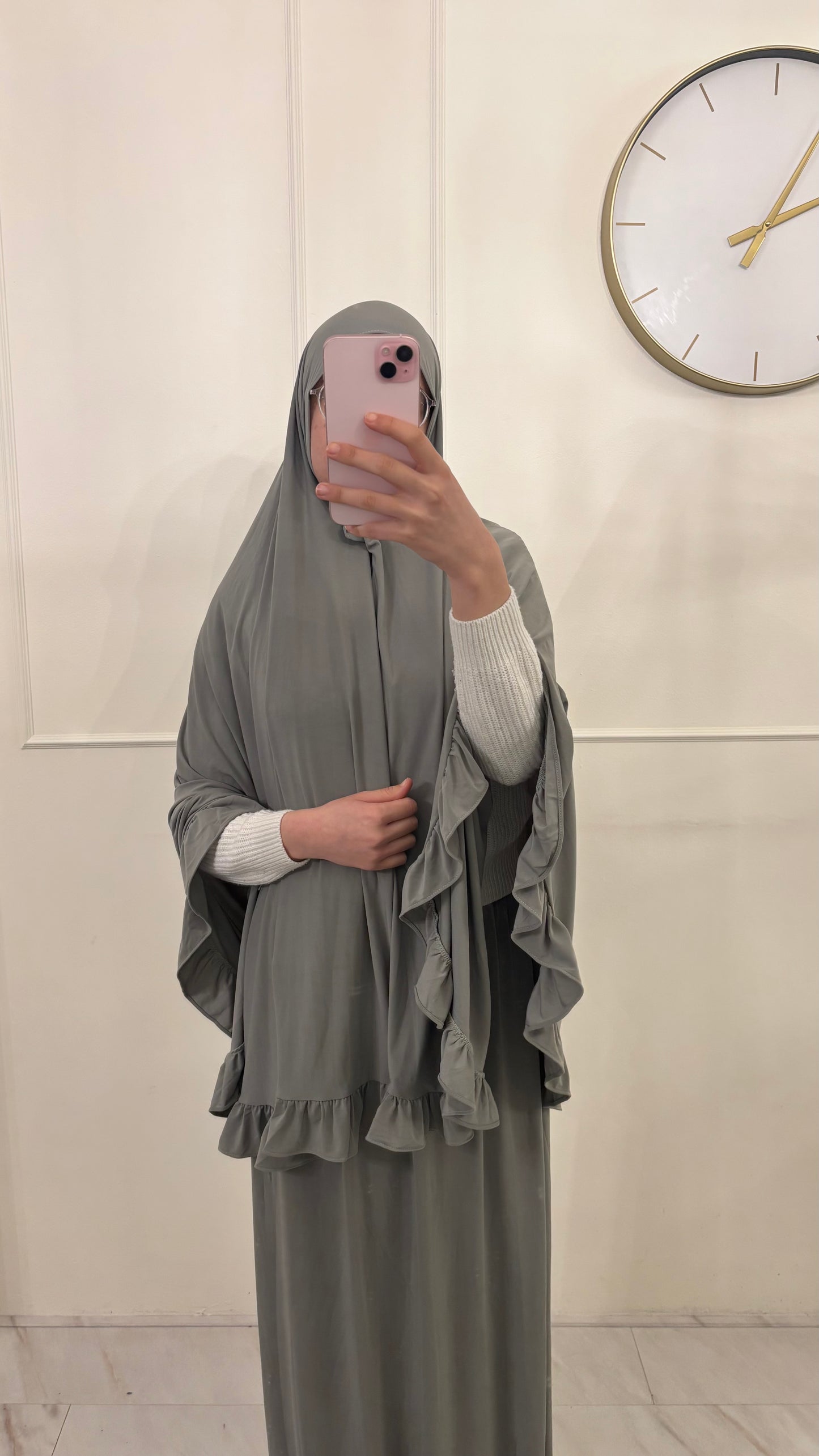 Premium Jersey (knie)Khimaar Ruffle set met Rok groen