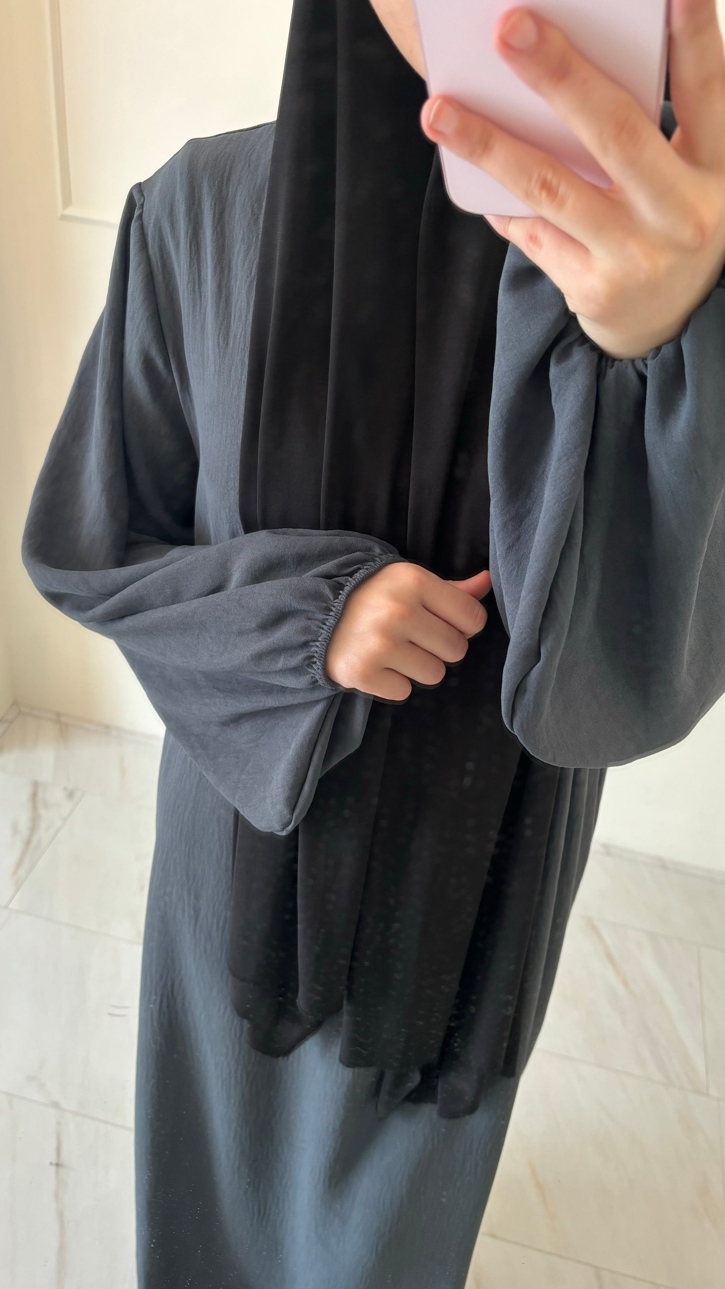 Abaya jazz ballon sleeve donkergrijs