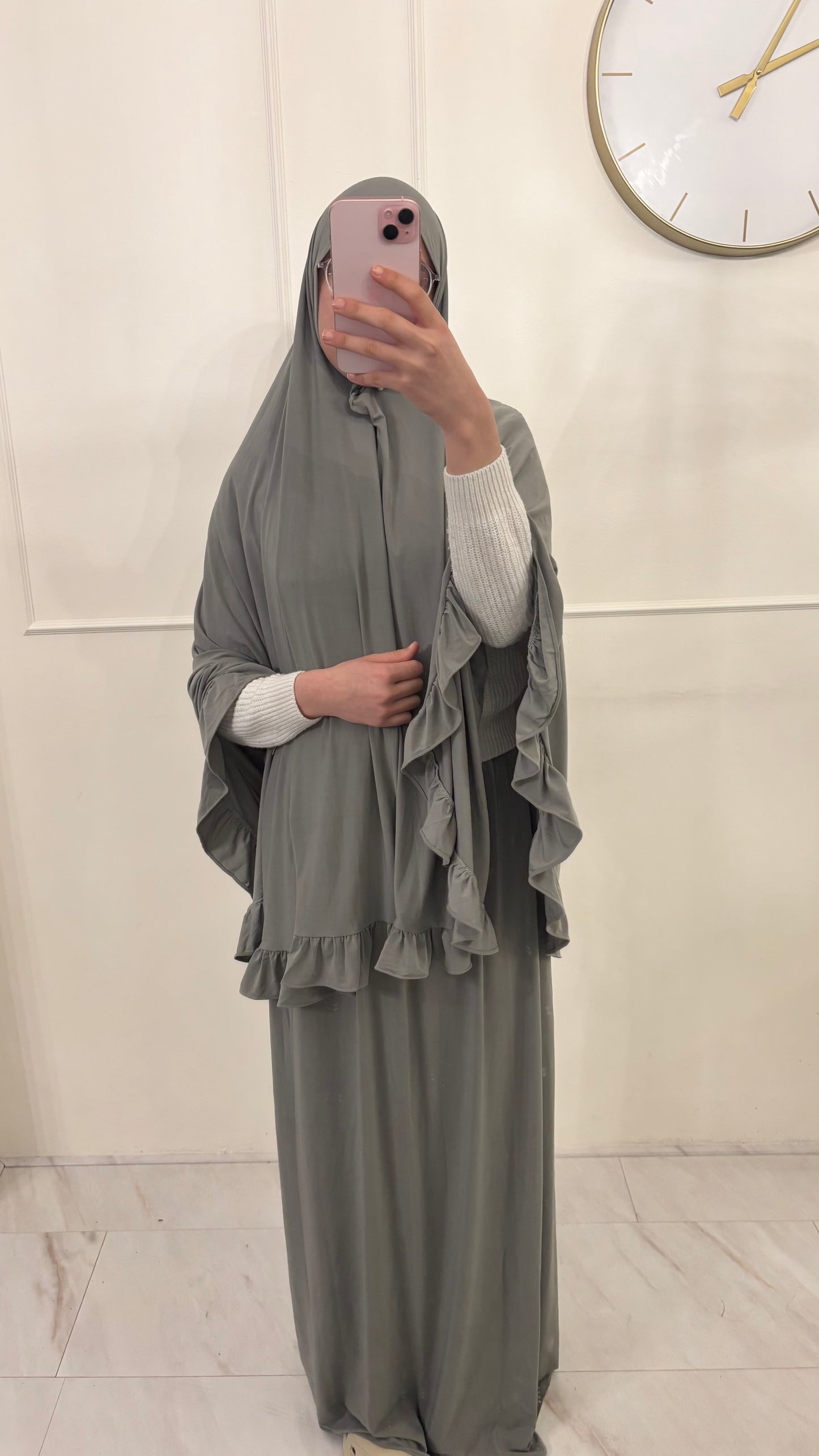 Premium Jersey (knie)Khimaar Ruffle set met Rok groen