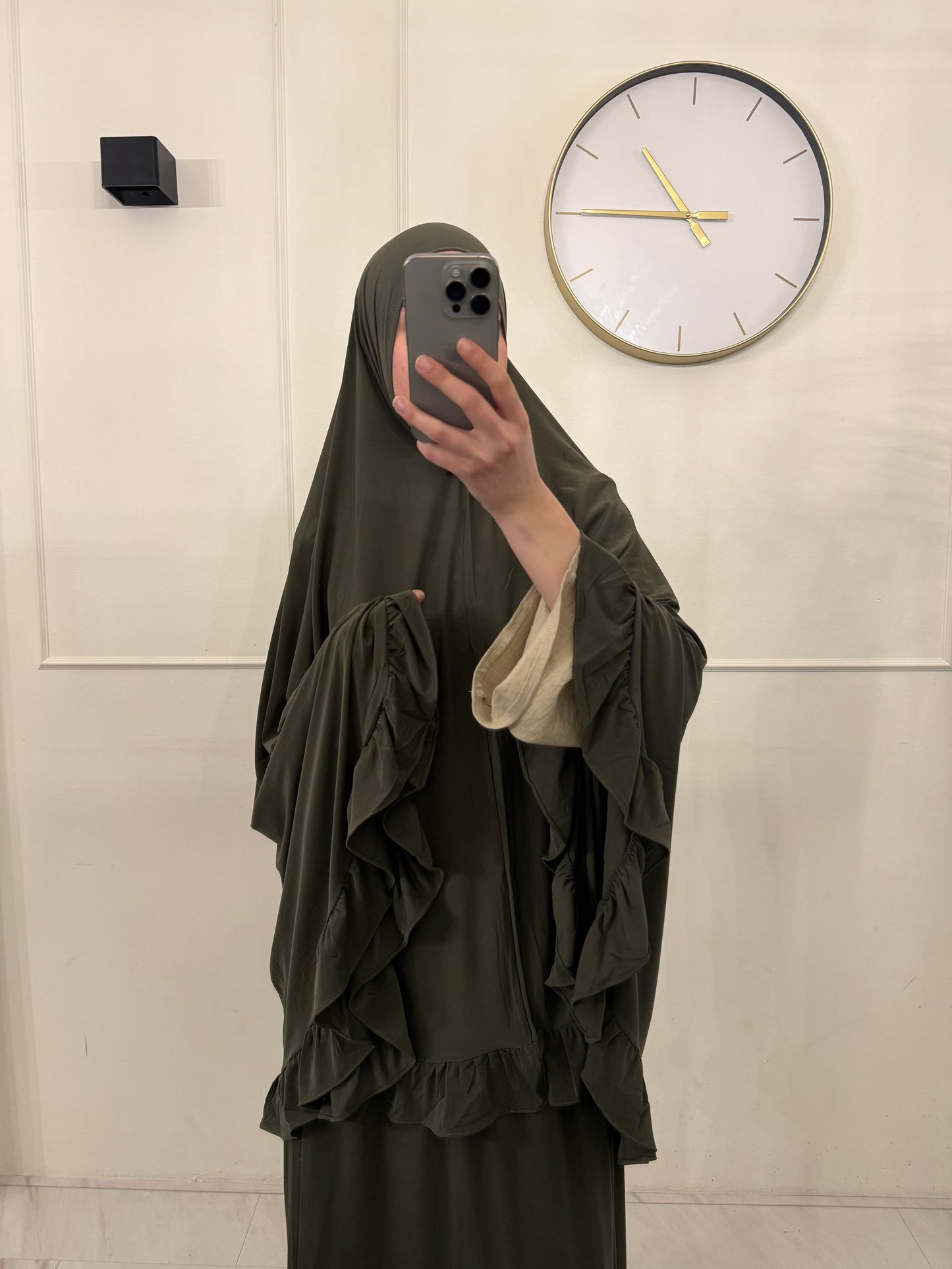 Premium Jersey (knie)Khimaar Ruffle set met Rok donkergroen