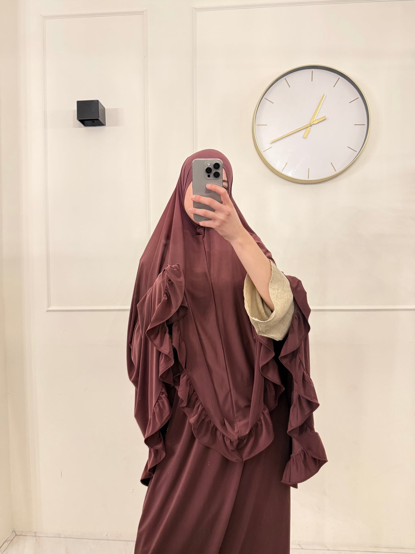 Premium Jersey (knie)Khimaar Ruffle set met Rok burgundy