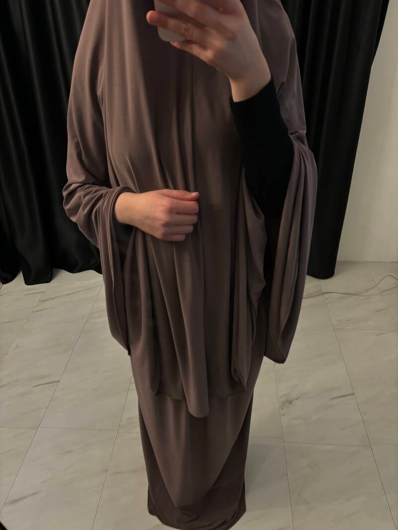 Premium Jersey Khimaar met Rok Set paarsbruin
