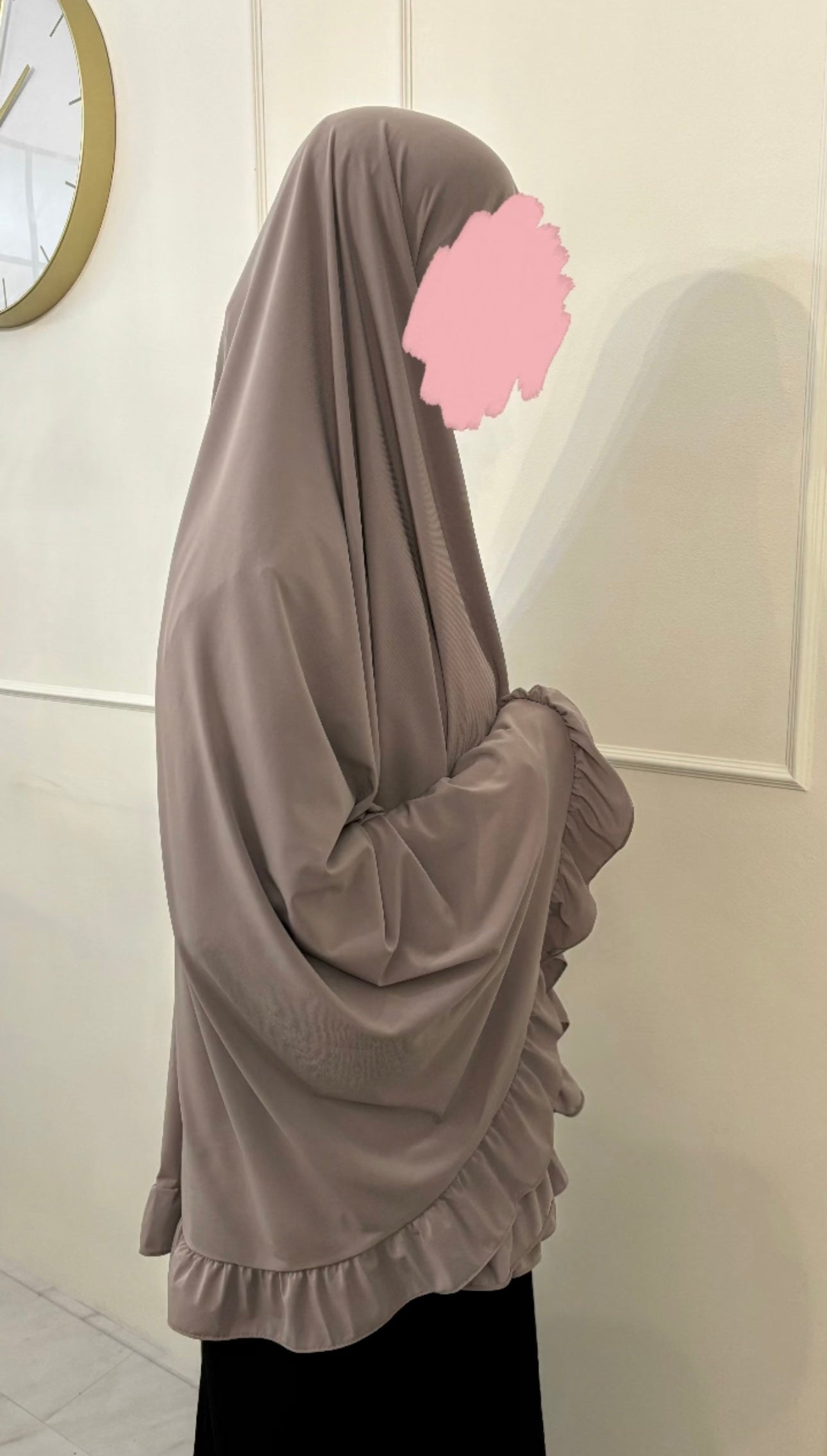 Premium Jersey Khimaar Ruffle grijstaupe