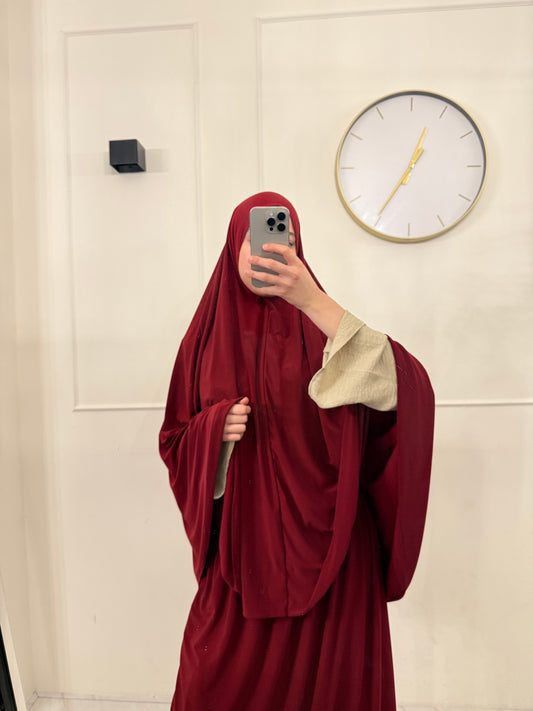 Premium Jersey Khimaar met Rok Set rood