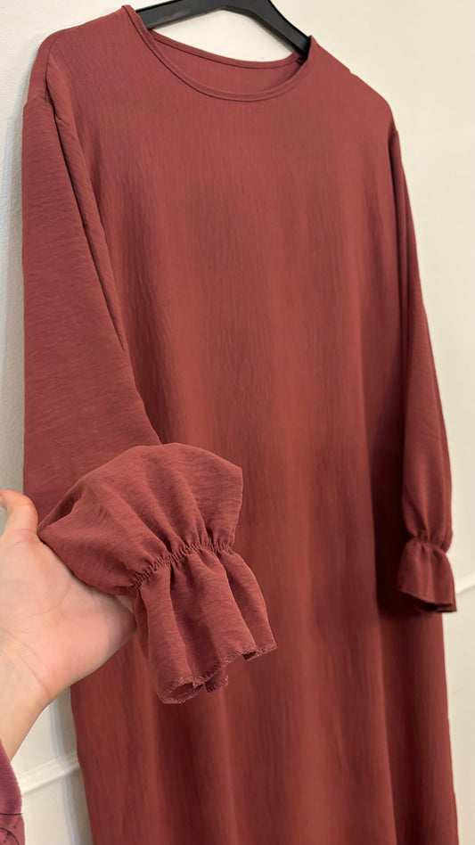 Abaya jazz ruffle donkerroze