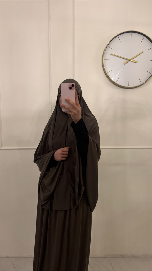 Premium Jersey Khimaar met Rok Set paarsgrijs