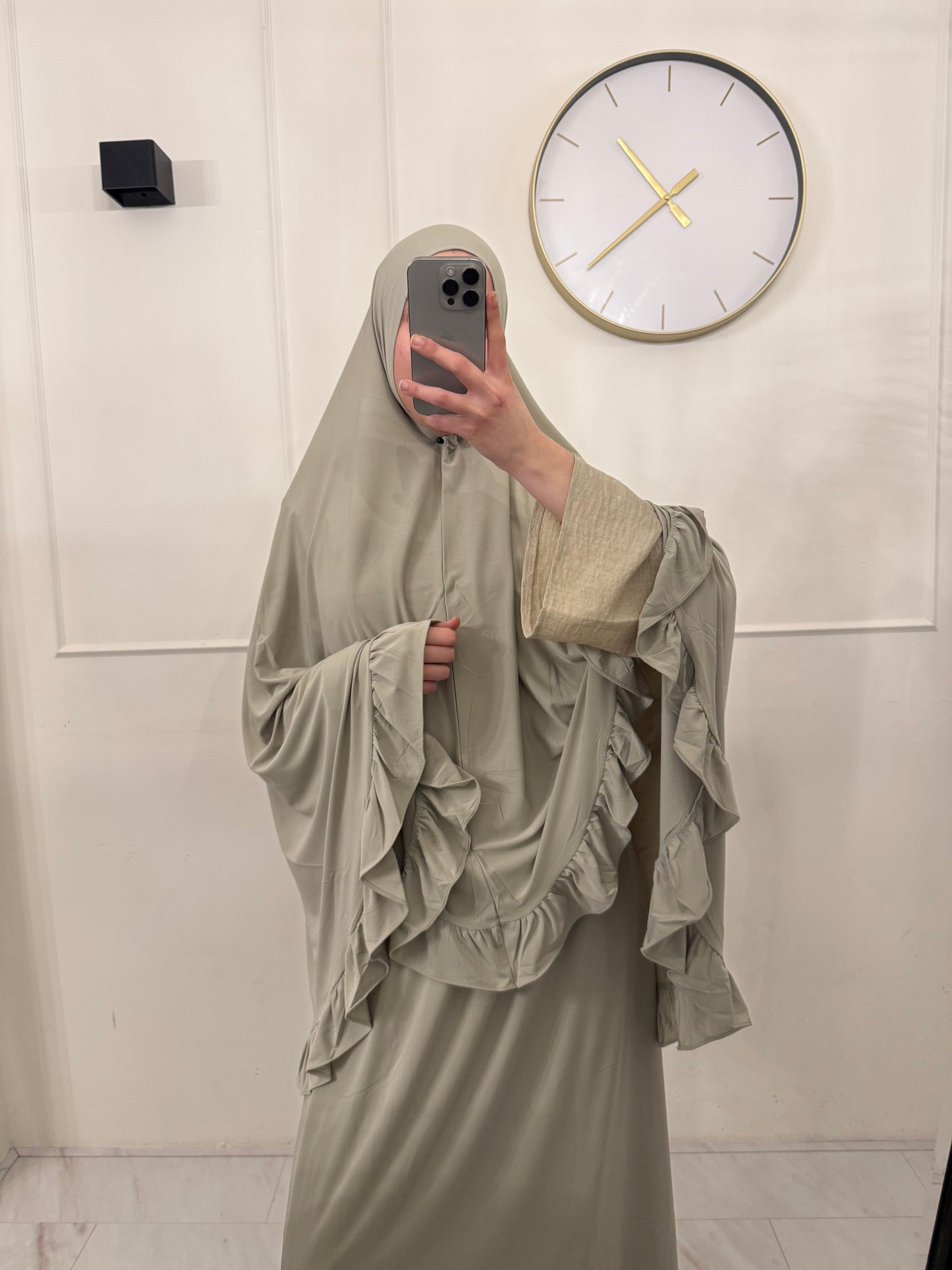 Premium Jersey (knie)Khimaar Ruffle set met Rok lichtgroen