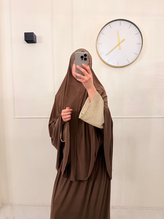 Premium Jersey Khimaar met Rok Set kastanjebruin