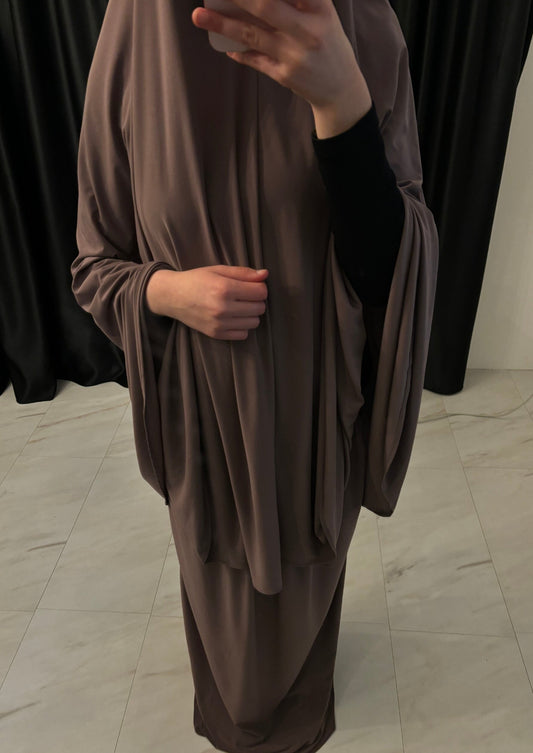 Premium Jersey Khimaar met Rok Set roodbruin