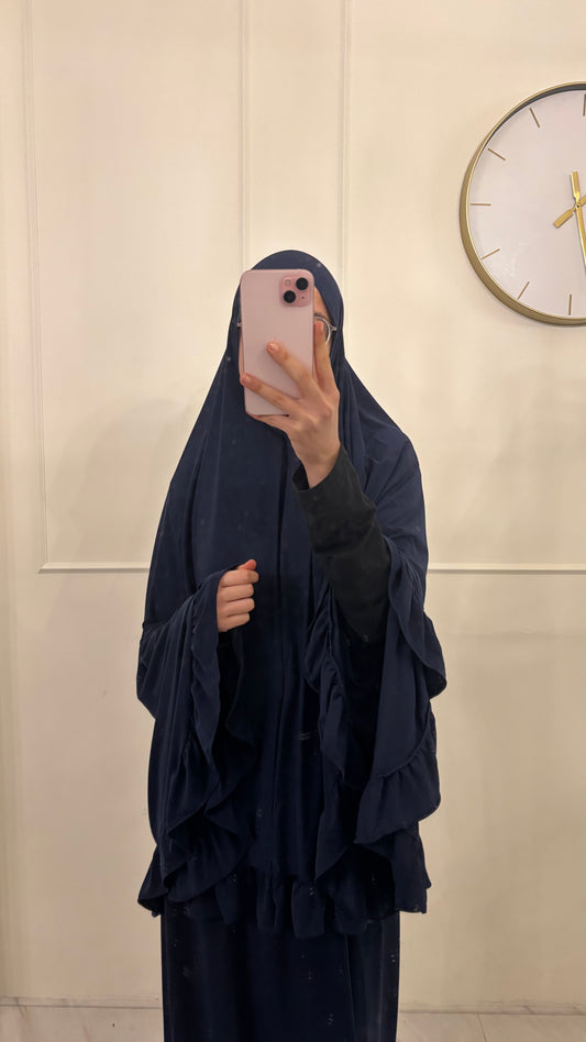 Premium Jersey (knie)Khimaar Ruffle set met Rok donkerblauw