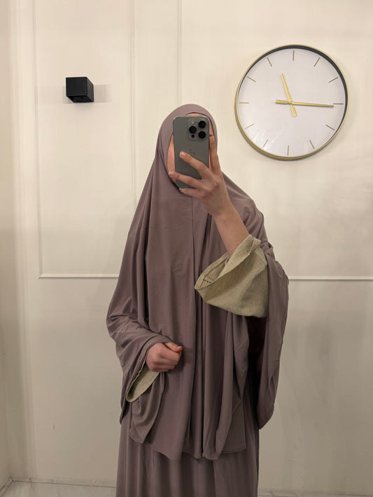 Premium Jersey Khimaar met Rok Set donkertaupe