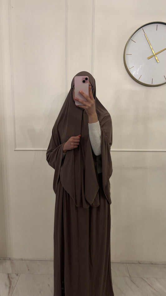 Premium Jersey Khimaar met Rok Set paarsbruin
