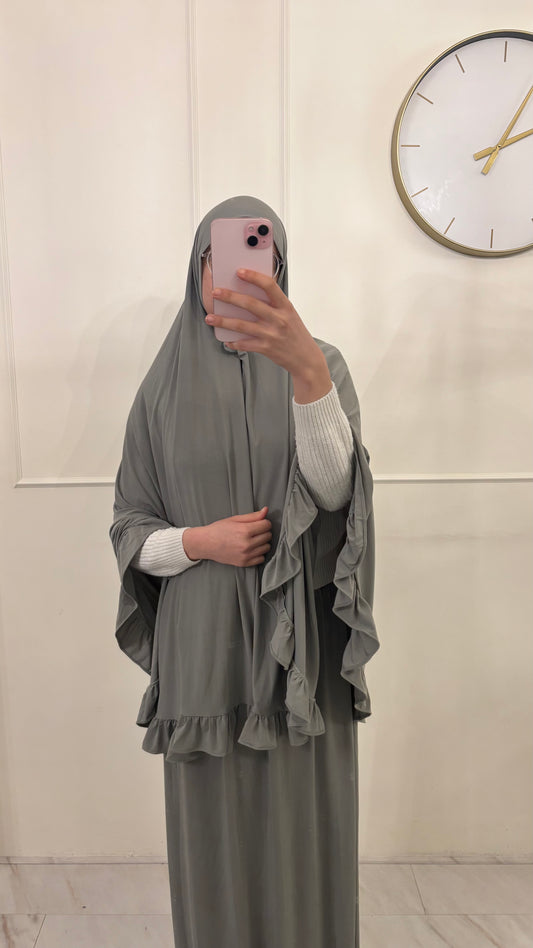 Premium Jersey (knie)Khimaar Ruffle set met Rok groen