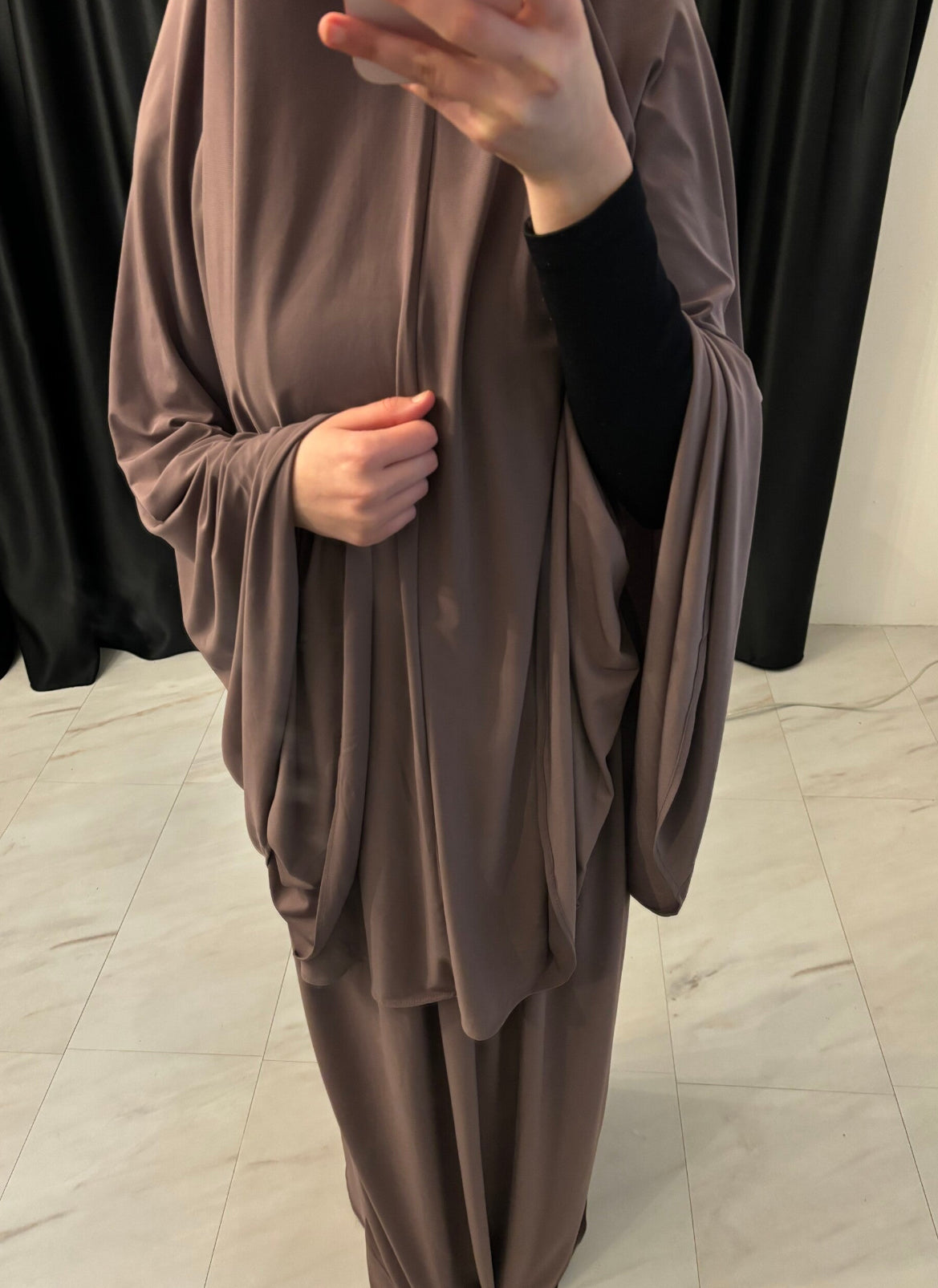 Premium Jersey Khimaar met Rok Set roodbruin