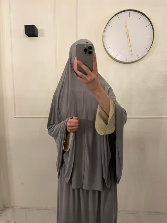 Premium Jersey Khimaar met Rok Set grijsgroen