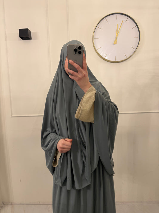 Premium Jersey Khimaar met Rok Set groenblauw