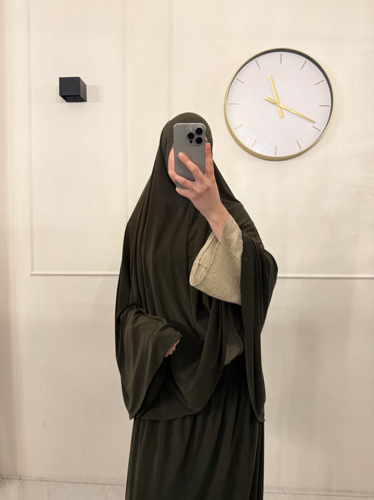 Premium Jersey Khimaar met Rok Set legergroen