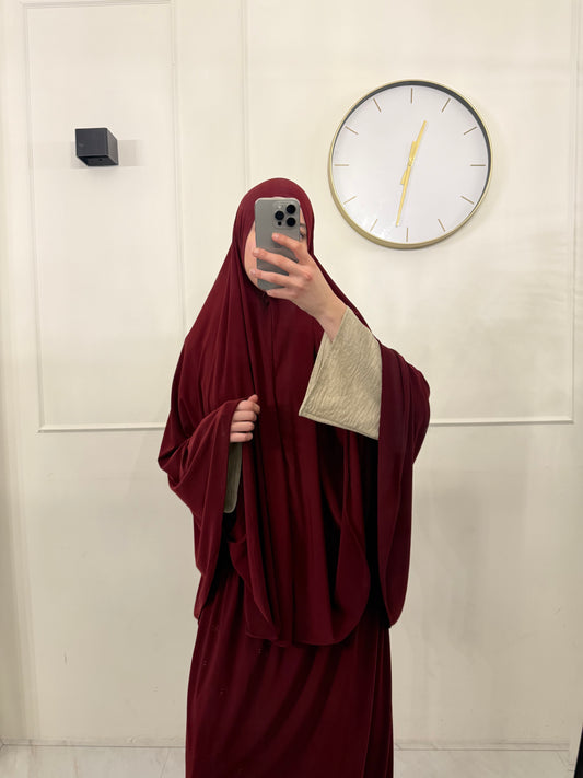 Premium Jersey Khimaar met Rok Set bordeaux