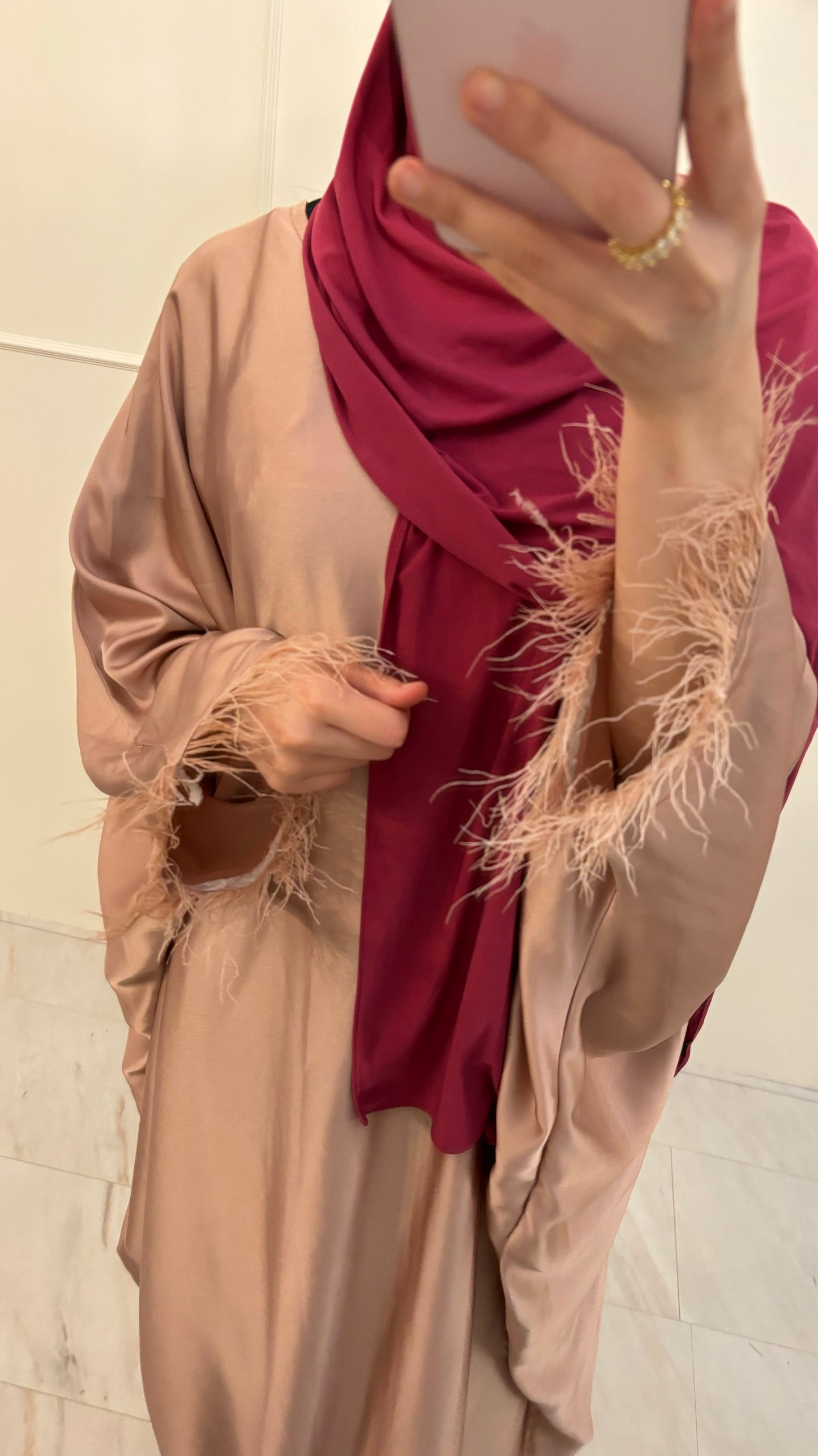 Abaya butterfly satin feather blush