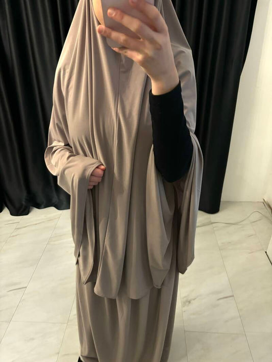 Premium Jersey Khimaar met Rok Set geeltaupe