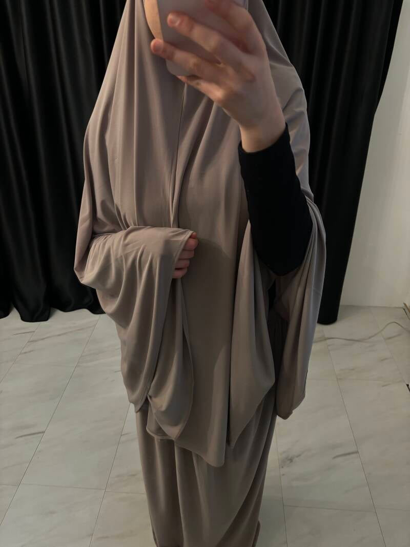 Premium Jersey Khimaar met Rok Set taupe