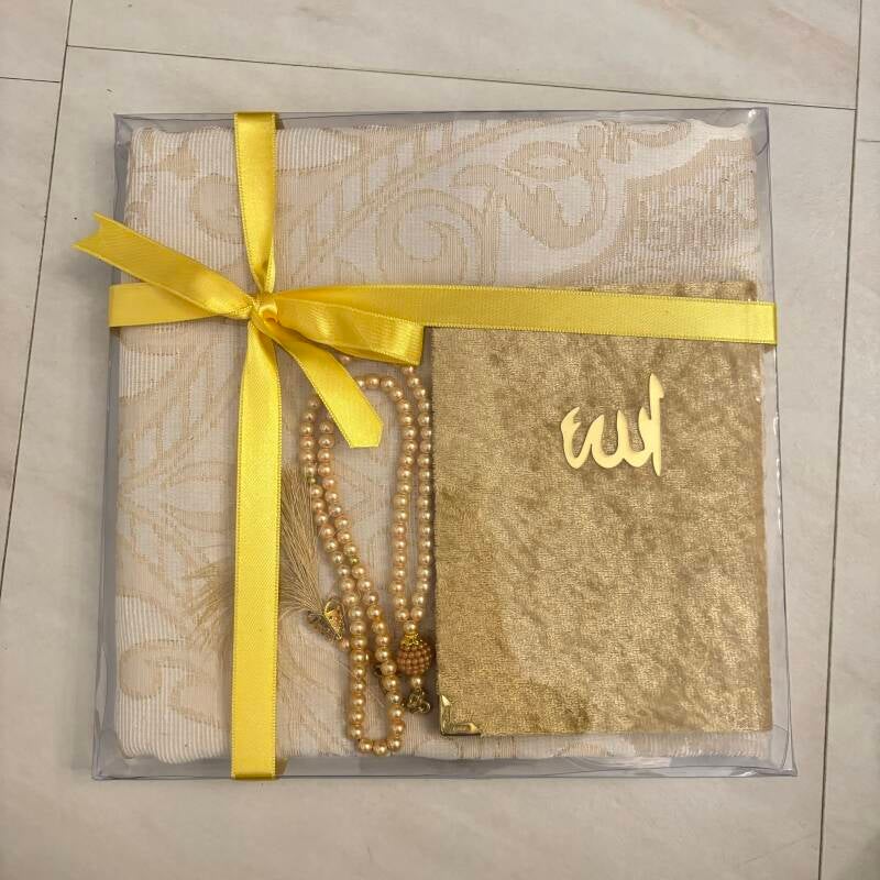 Cadeauset kleine koran, tasbih & gebedskleed goud 3.0