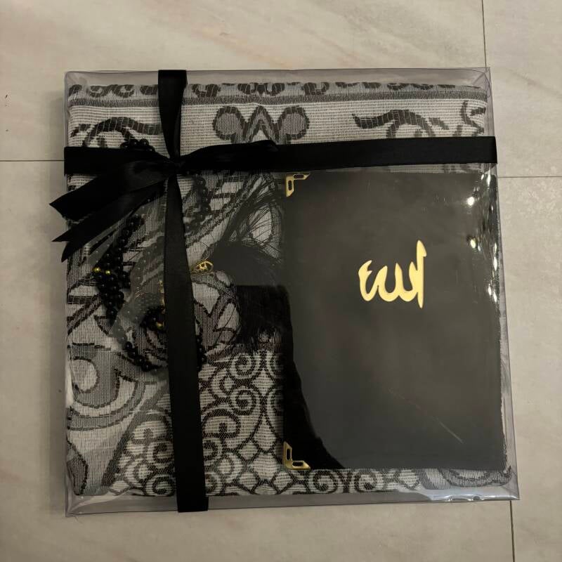 Cadeauset kleine koran, tasbih & gebedskleed zwart