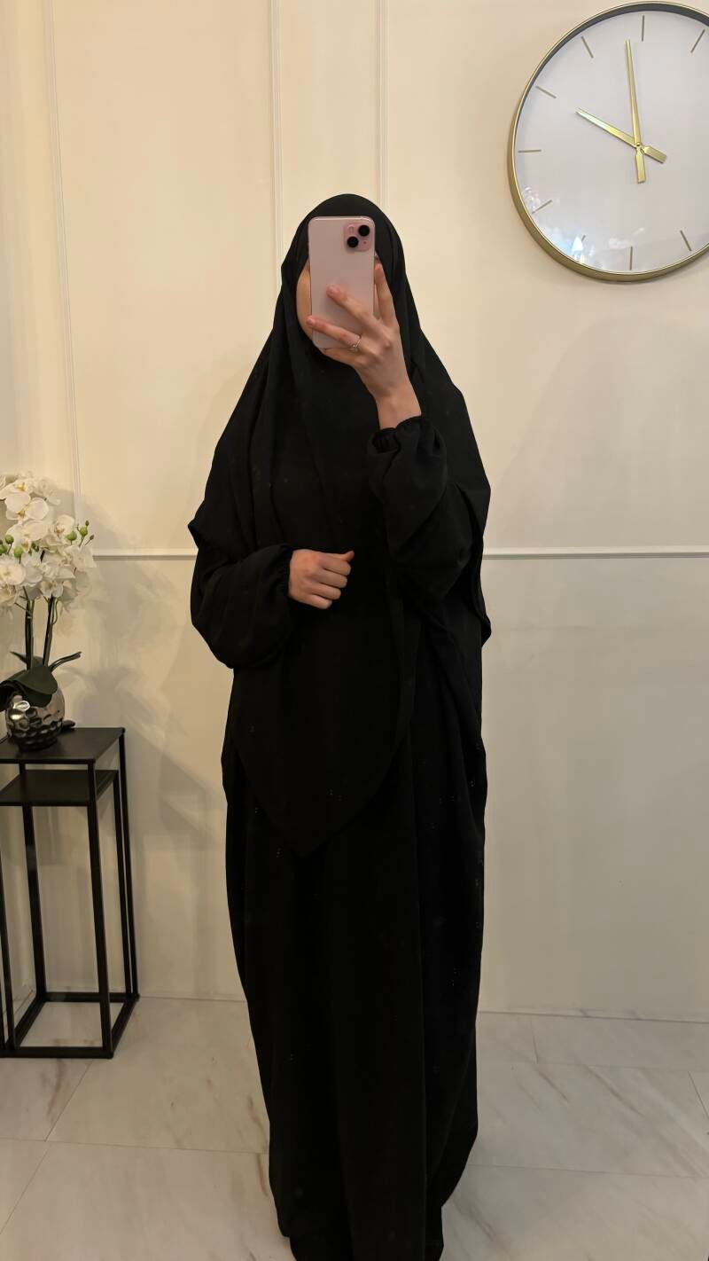 Abaya vlinder & khimaar set jazz zwart